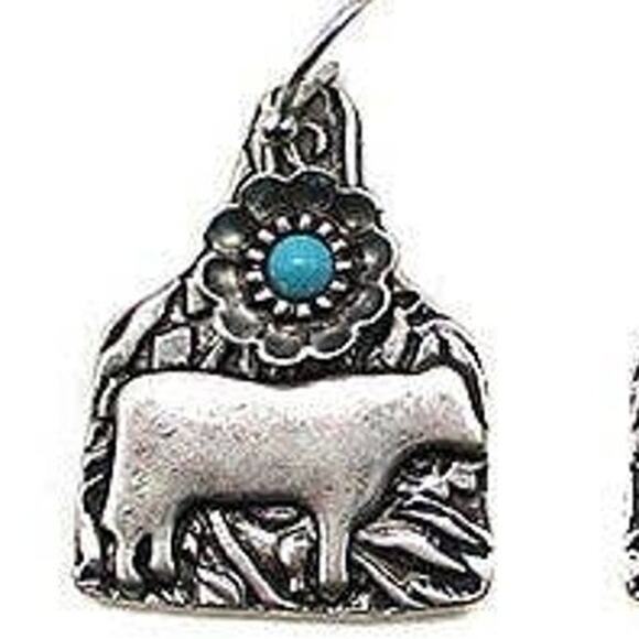 Western Cow Cattle Tag Dangle Earring - Picture 2 of 2